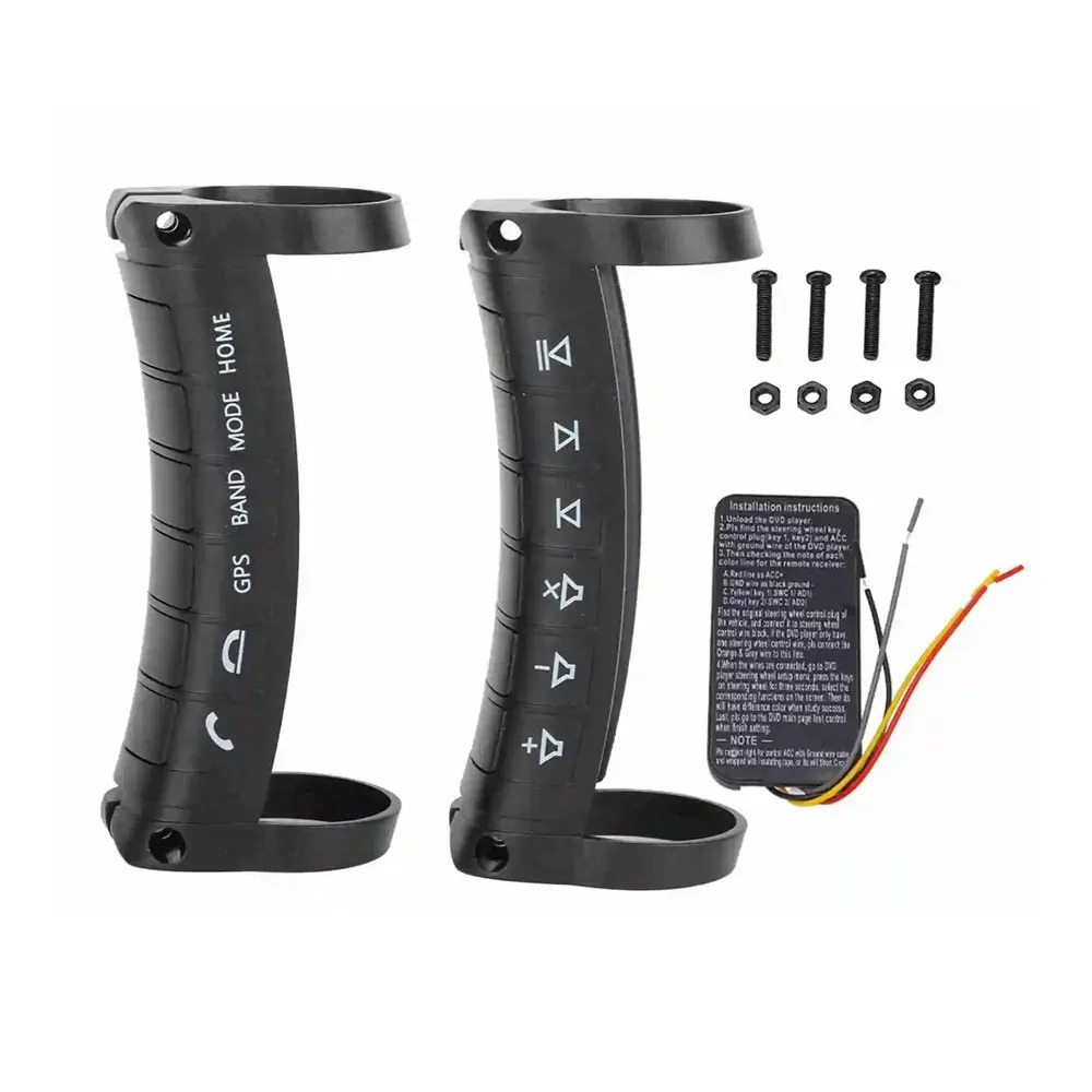 Trådløs Ratbetjening til Bil – Universal Fjernbetjening til Radio & Navigation med kontrolknapper og installationstilbehør.