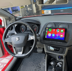Seat Ibiza 12-16 - 9" Radio m. Apple CarPlay og Android Auto interiørbillede med stor skærm.