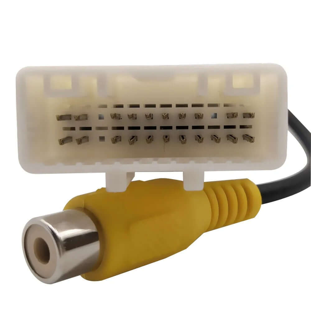 Bakkamera Dacia (nummerpladelys) tilslutningsstik med gul kontakt og metalindgang.