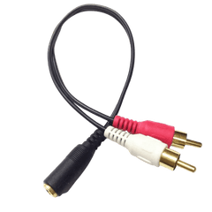 RCA til 3,5 mm AUX splitter – han (rød/hvid) til hun (jack) med RCA og 3,5 mm AUX stik.